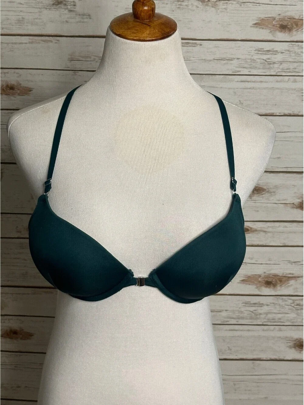 Adore Me green front closure lace racerback plunge push-up bra 32D coquette